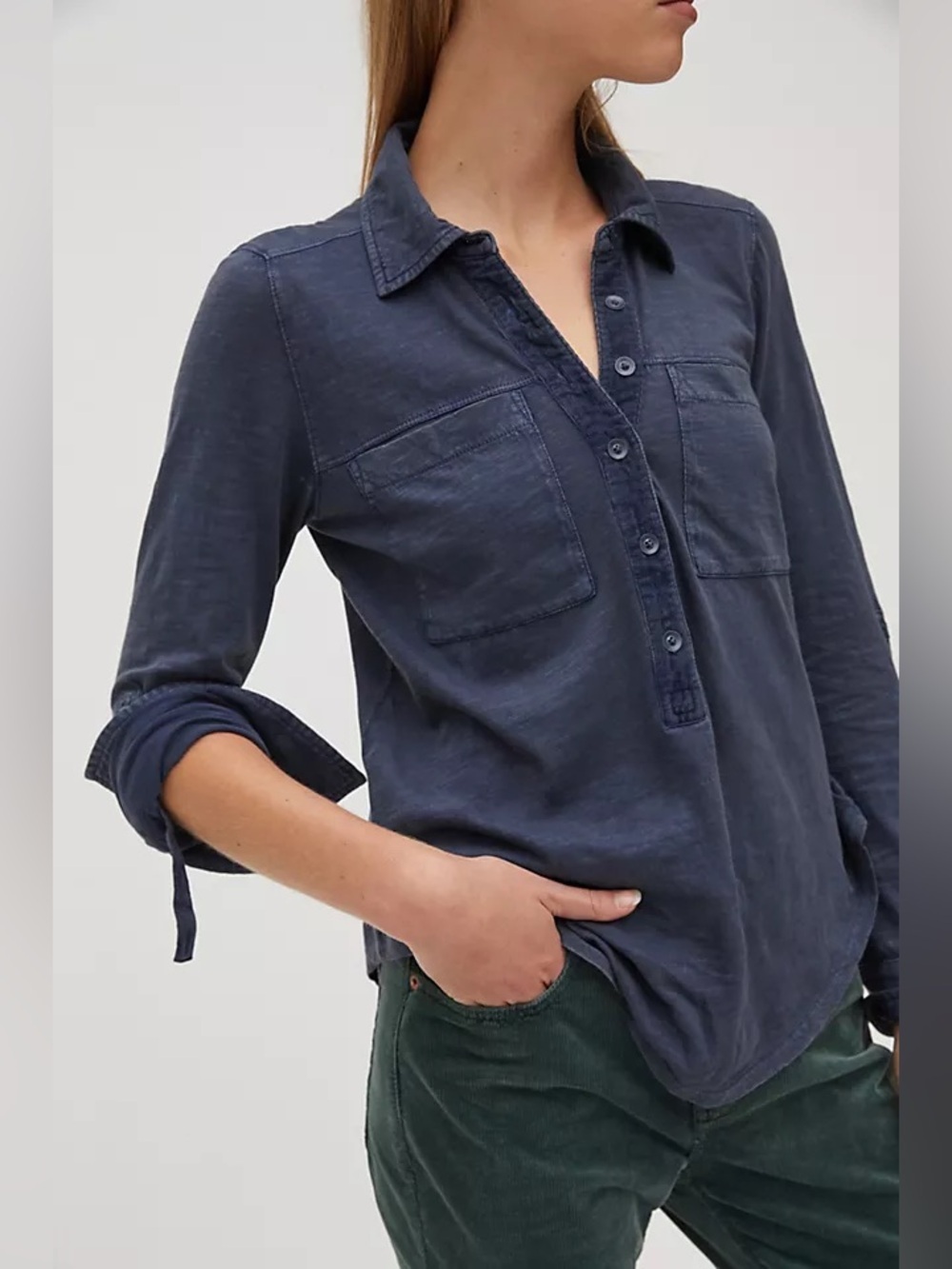 Anthropologie Pilcro Hanna Corduroy Tunic Top size large comfy burnout soft